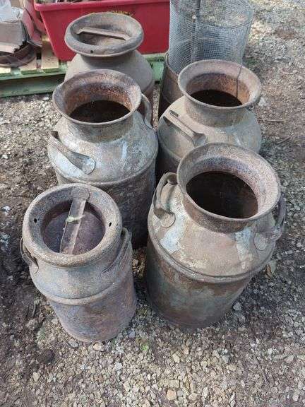 Metal Milk Cans, Various Sizes and Barrel Basket, THURSDAY Pick Up
