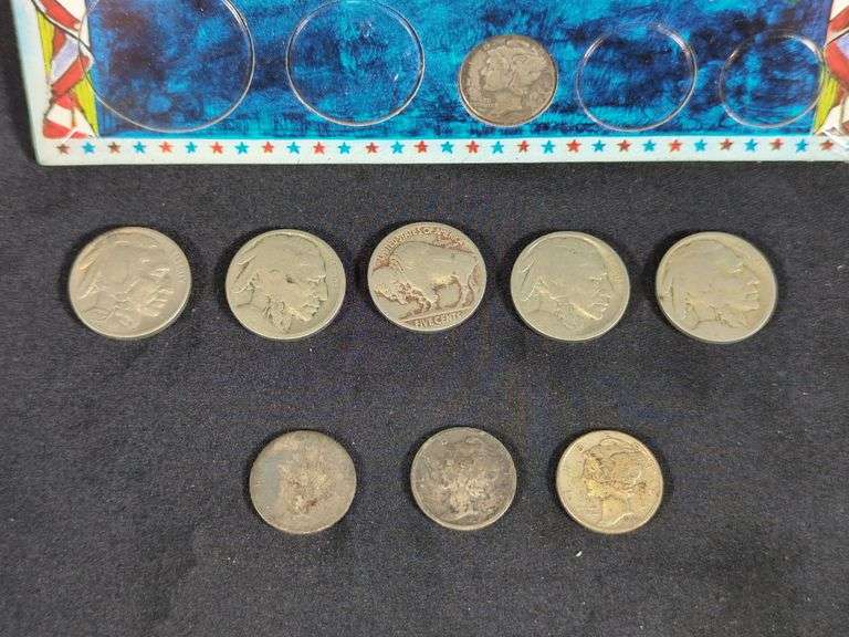 US Buffalo Nickels, Qty 5, And Mercury Dimes, Qty 4