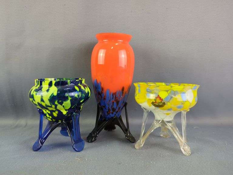 Czech Legged Art Glass Vases, Qty 3