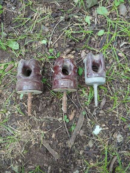 Ceramic Electric Line Insulators, Qty 3