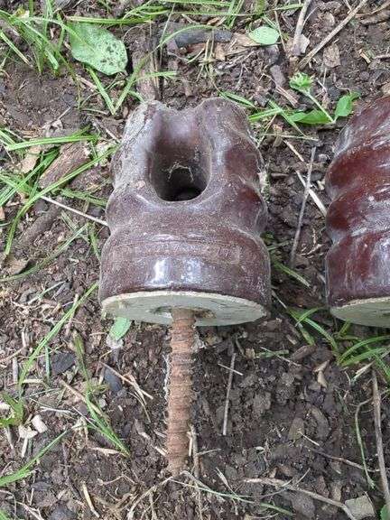 Ceramic Electric Line Insulators, Qty 3