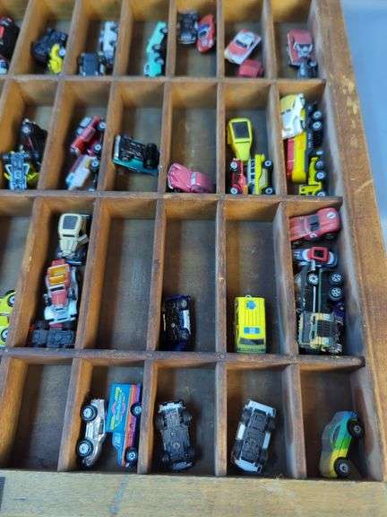 Collection of Miniature Vehicles in Printers Drawer Display Case