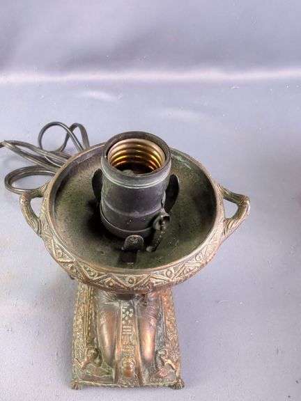 Egyptian Revival Style Table Lamp With Additional Glass Globe Shade