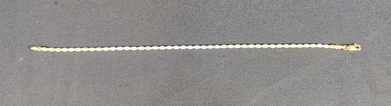 Ladies 14k 2-Toned Twisted Rope Anklet, 10", Marked Italy
