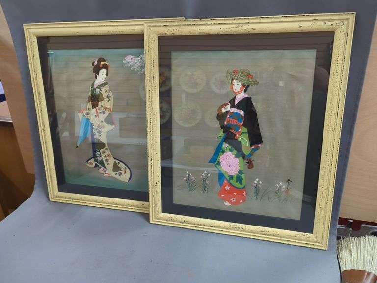 Framed Japanese Geisha Prints, Qty 2, 22" x 19"