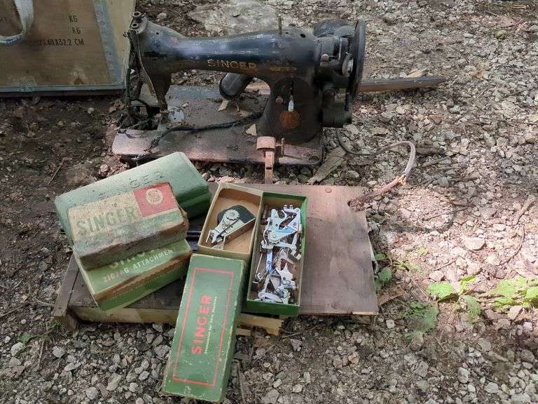 Antique Singer Sewing Machine with Attachments
