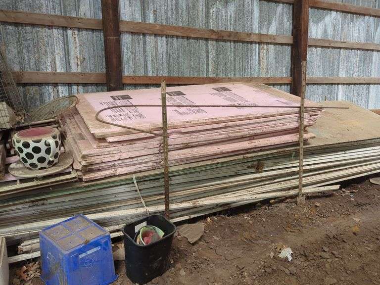 Surplus Building Materials, Insulation Boards, Vintage Jars, and Metal Storage Box