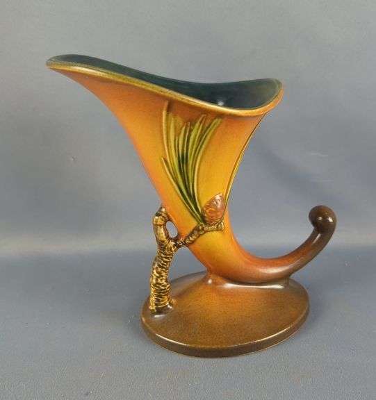 Roseville Cornucopia Pottery Vase Pine Cone Pattern