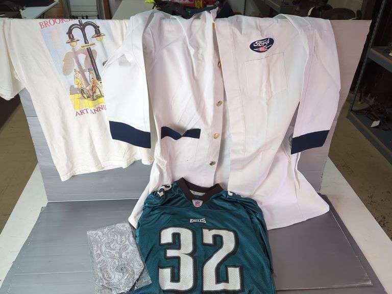 Ford Motor Company Jacket, Philadelphia Eagles Jersey, T-Shirt, and Handkerchief