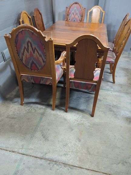 Wood Dining Table With 6 Chairs, Upholstered Seats