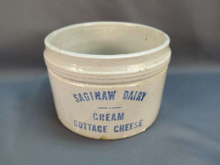 Saginaw Dairy Cream Cottage Cheese Stoneware Crocks