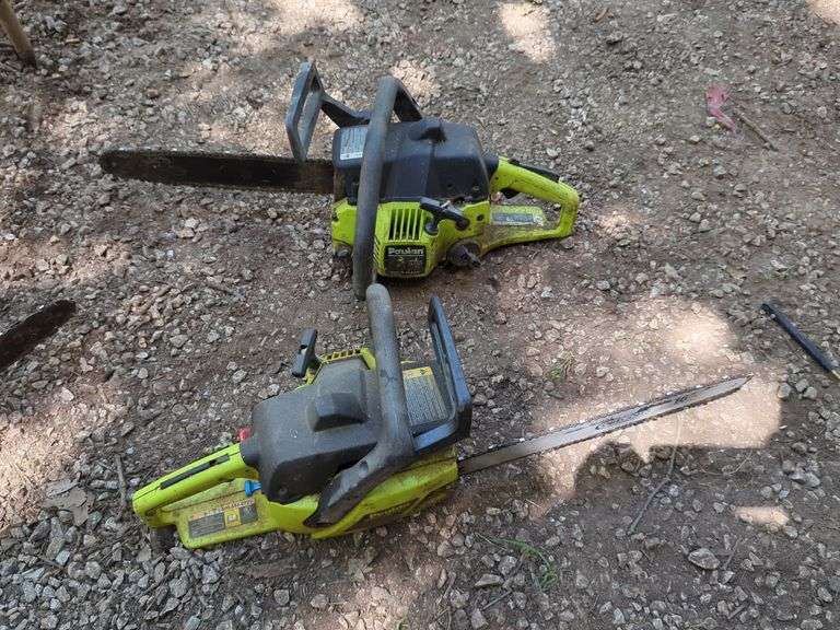 Two Poulan Chainsaws, Woodsman & Super Clean