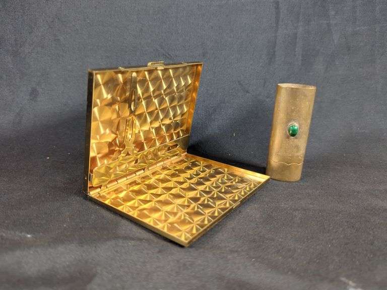 Brass Cigarette Case And Lighter Cover