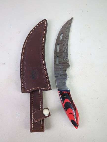 Damascus Steel 5" Fixed Blade Knife With Leather Sheath image