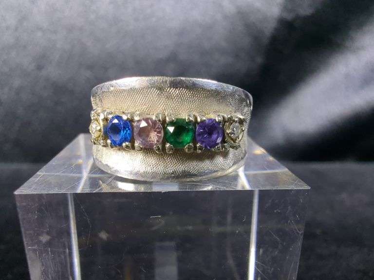 10K Gold Ring with Multi-Color Stones - Size 7