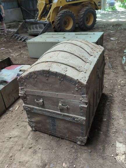 Vintage Metal Bound Steamer Trunk