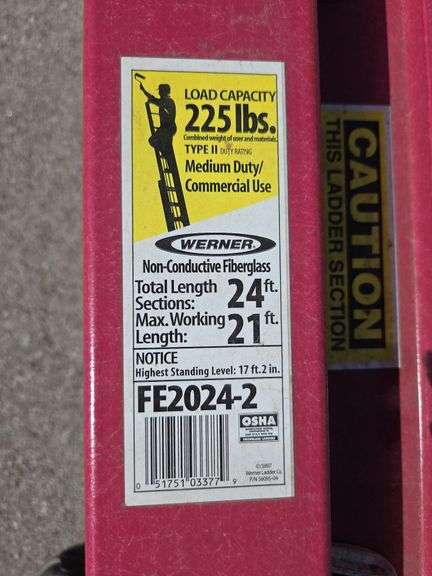 Werner 24ft Fiberglass Extension Ladder, FE2024-2