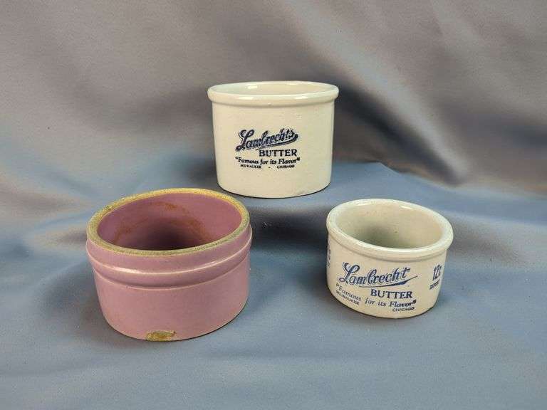 Three Lambrecht's Butter Crock Pots