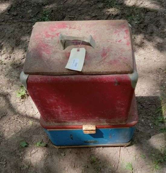 Vintage Metal Insulated Coolers, Qty 2, One With Tray Insert