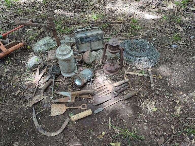 Mixed Tools, Fish Basket, Lantern, Radio, and More