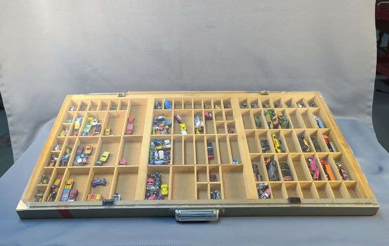 Collection of Miniature Vehicles in Printers Drawer Display Case