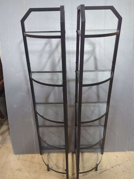 Metal Framed Corner Glass Display Shelves, Qty 2