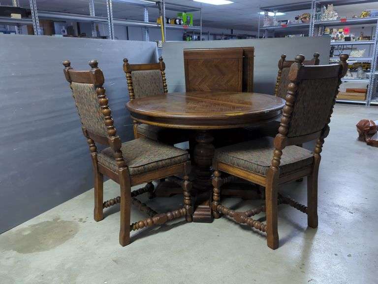 Turned Wood Dining Table with Matching Chairs