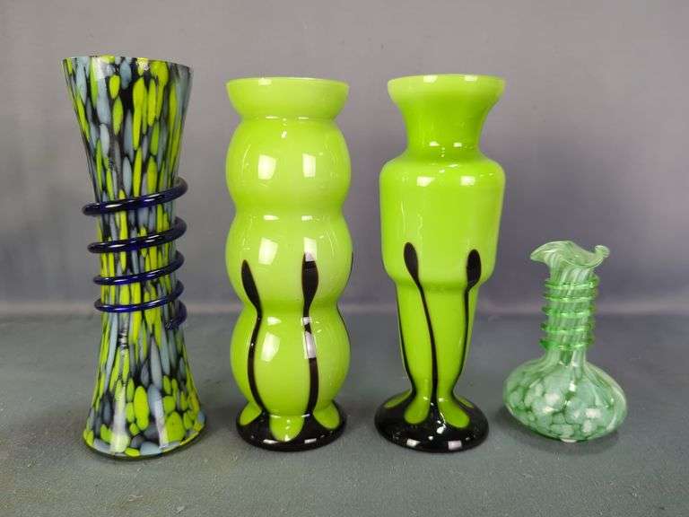 Hand Blown Art Glass Vases, Qty 4