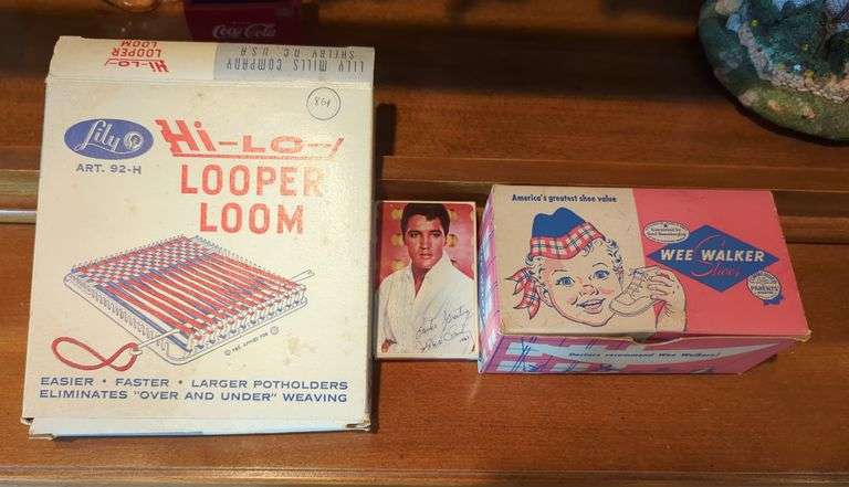 Lily Hi-Lo Looper Loom, Elvis Presley Souvenir Playing Cards, and Wee Walker Baby Shoes