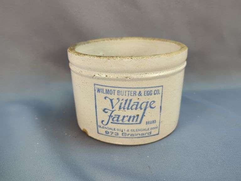 Village Farm Wilmot Butter & Egg Co. Crock with Northland Milk & Ice Cream Company Decals