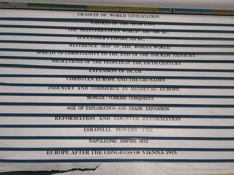 Nystrom World History Maps, Includes 16 Different Maps, 59" Long, Torn At Pull Handle