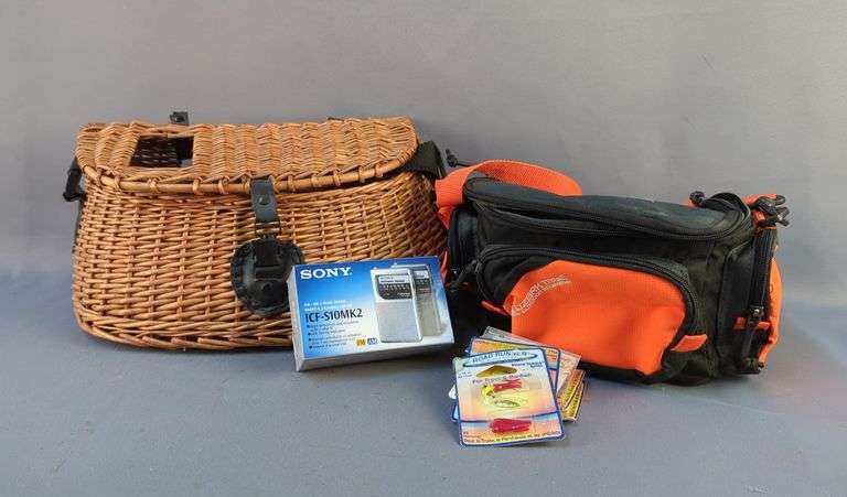 Fishing Gear Creel, Tackle Bag, Lures, Radio and More