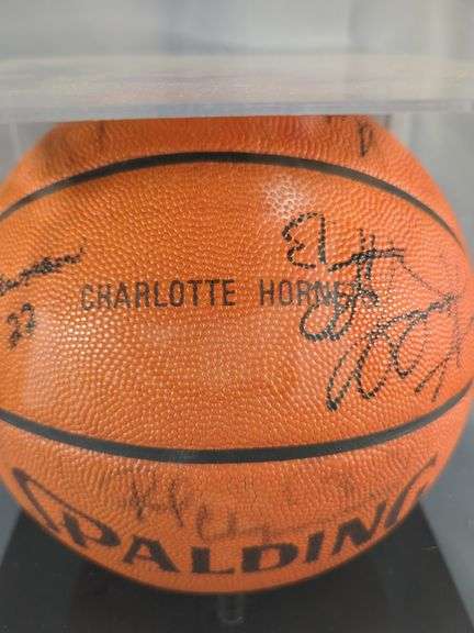Signed Charlotte Hornets NBA Basketball in Display Case