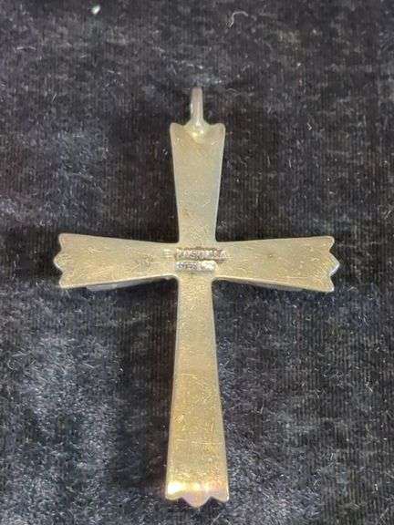 E. Kaskalla Sterling Silver Cross Pendant With Natural Blue Stone