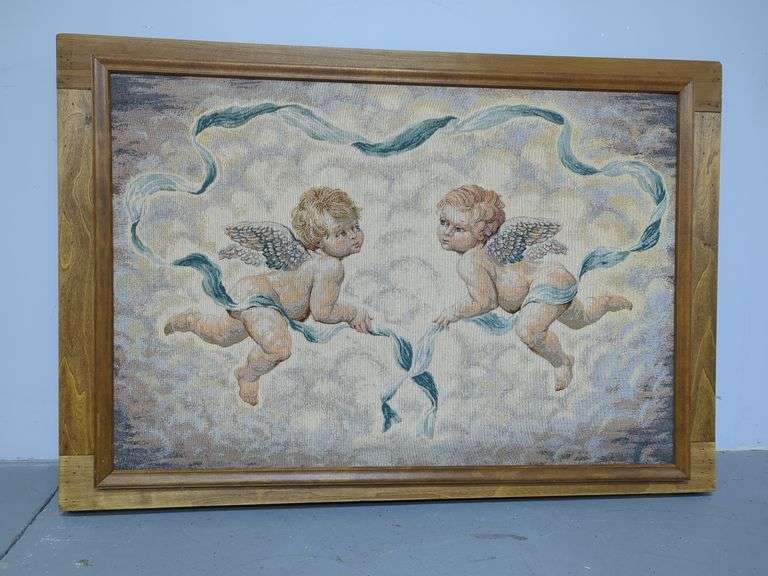 Framed Canvas Tapestry with Cherub Design