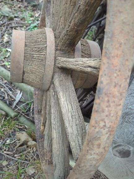 Farm Wagon Wheel With Wooden Spokes, Approx 32"