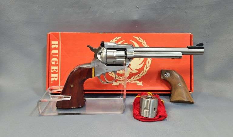 Sturm Ruger New Model Single-Six KNR-6 .22 LR 6-Shot Revolver SN# 66-59937, Extra .22 WIN Mag Cylinder, 6.5" Bbl, Custom And Factory Grips, Paperwork, In Box image