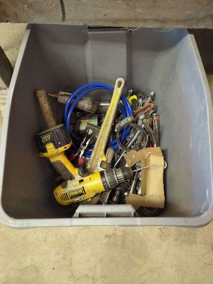 DeWalt Cordless Drill, Adjustable Wrench, Assorted Sockets, Pliers, an Air Hose, Hammer, And More
