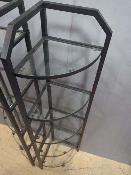 Metal Framed Corner Glass Display Shelves, Qty 2