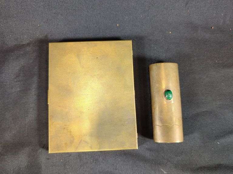 Brass Cigarette Case And Lighter Cover