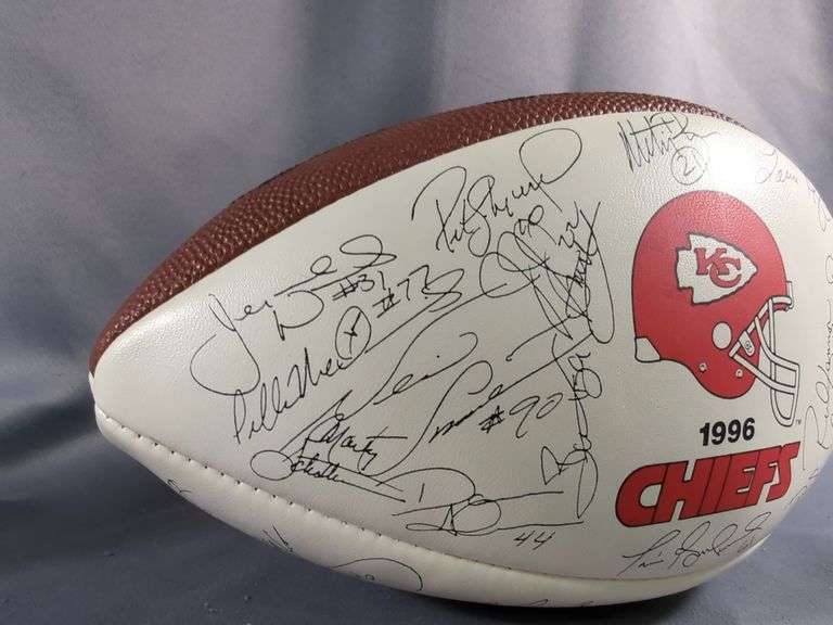 1996 Kansas City Chiefs Stamped Signature Football in Display Case