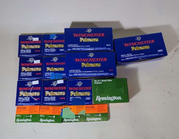 Winchester And Remington Primers, Large Pistol Primers Approx Qty 1081, Small Pistol Primers (Standard And Magnum) Approx Qty 1006, Large Rifle Primers Approx Qty 746, And Small Rigle Primers Approx Qty 590, Local Pickup Only image