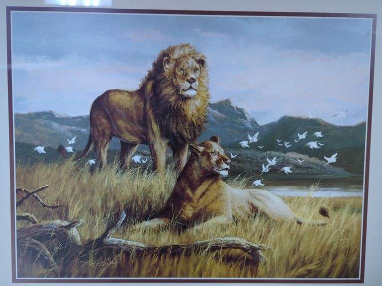 Framed T.C. Chiu Lion Print