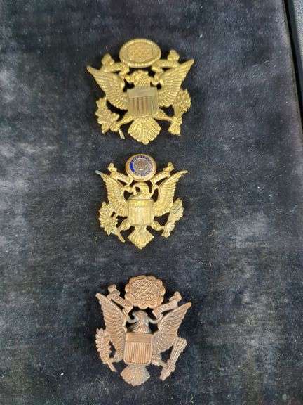 US Military Cap Badges, Qty 2, And American Legion Cap Badge
