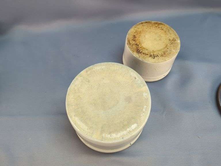 Peerless Creamery Butter Crock with Lid and Leitch & Crawford Butter Crock