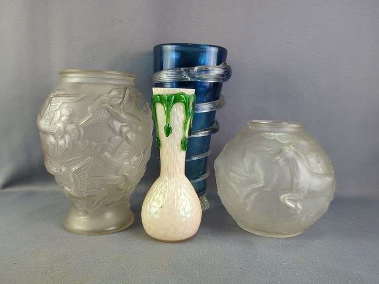 Czechoslovakian Art Glass Vases,  Qty 2, 11.5" Hand Blown Spial Vase And More