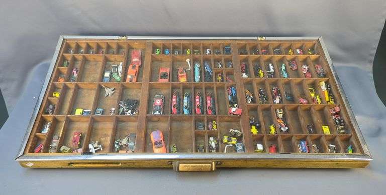 Collection of Miniature Vehicles in Printers Drawer Display Case
