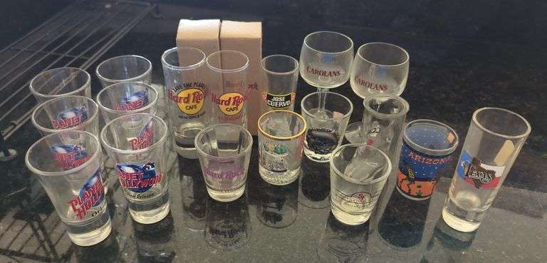 Shot Glasses Including Planet Hollywood, Hard Rock Cafe, Jose Cuervo and More, Approx Qty 18