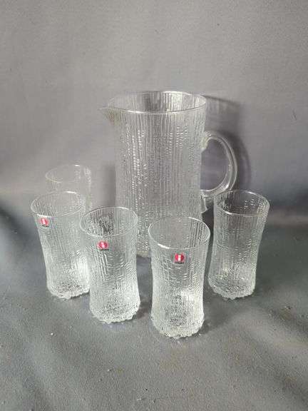 Iittala Finland "Ultima Thule" Pitcher And Juice Glasses Set
