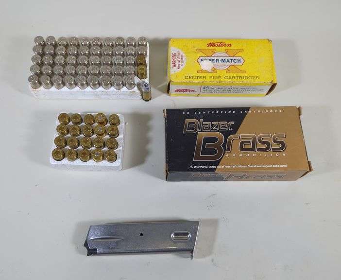 .45 Auto Ammo, Brands Include Western X Super-Match, Blazer Brass, Remington, And More, Approx 170 Rds, And .45 Auto Metal Mag, Local Pickup Only image